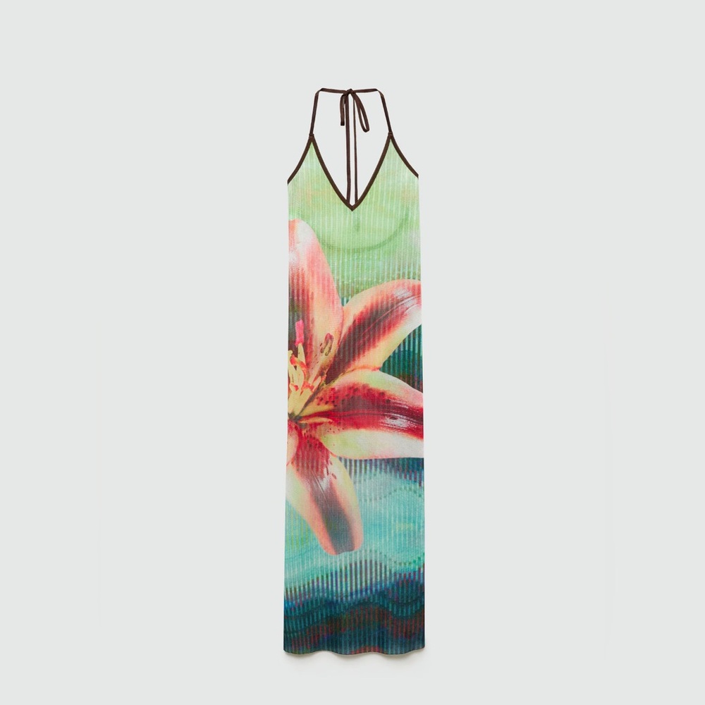 SIEDRES Green and Pink Floral Halter Midi Dress - Picture 3 of 6